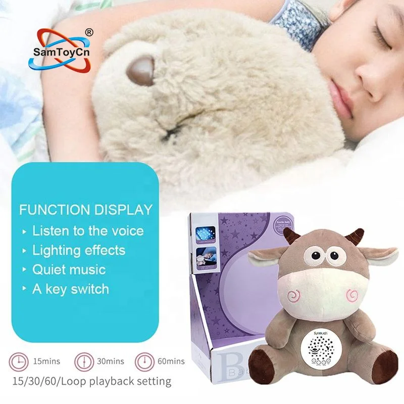 Custom Baby Sleep Soother Night Light Soft Plush Stuffed Animals Toys Stuffed Projector Toy Doll with Music