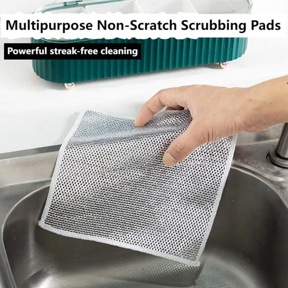 Wholesale Microwave Stove Clean Tool Cleaning Pads Scrub Cloth Double-Sided Mesh Metal Wire Dishwashing Rags