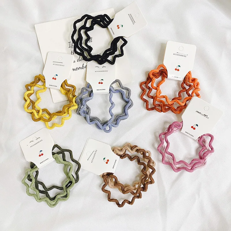 MIO Korean Hair Tie Cute Wavy Soft Colorful Baby Black Hair Ties Custom Elastic Band Rubber Bands Fabric Hair Accessories