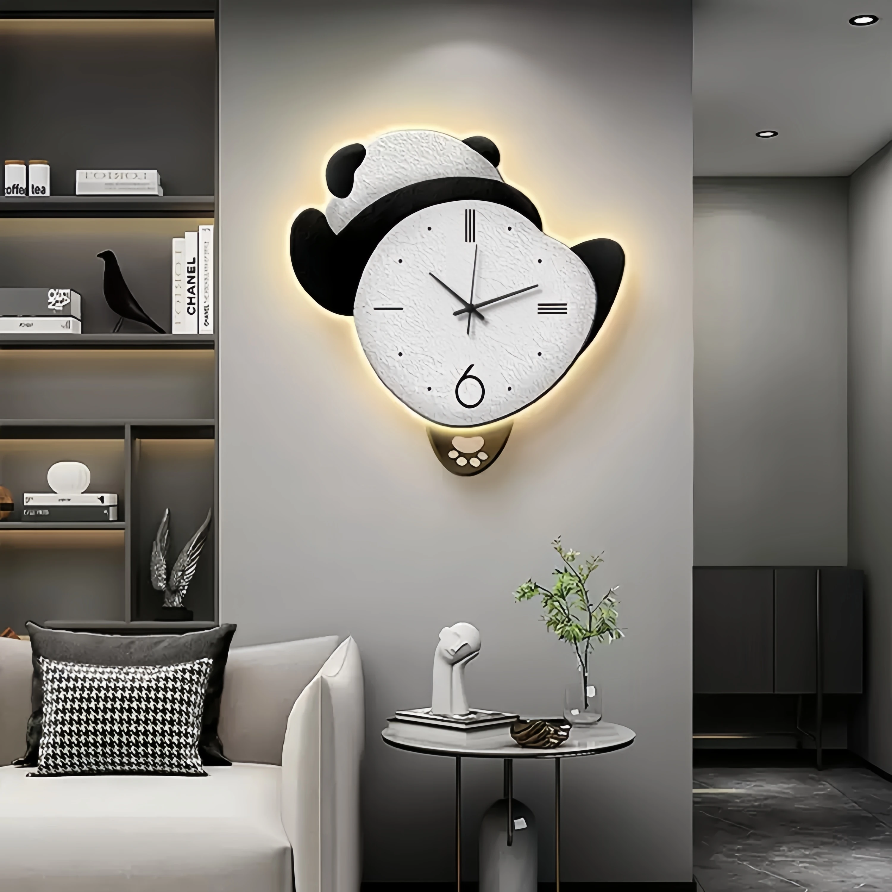 New Trend Nordic acrylic UV cutting sandstone surface decorative panda painting with led lights decoration interior house