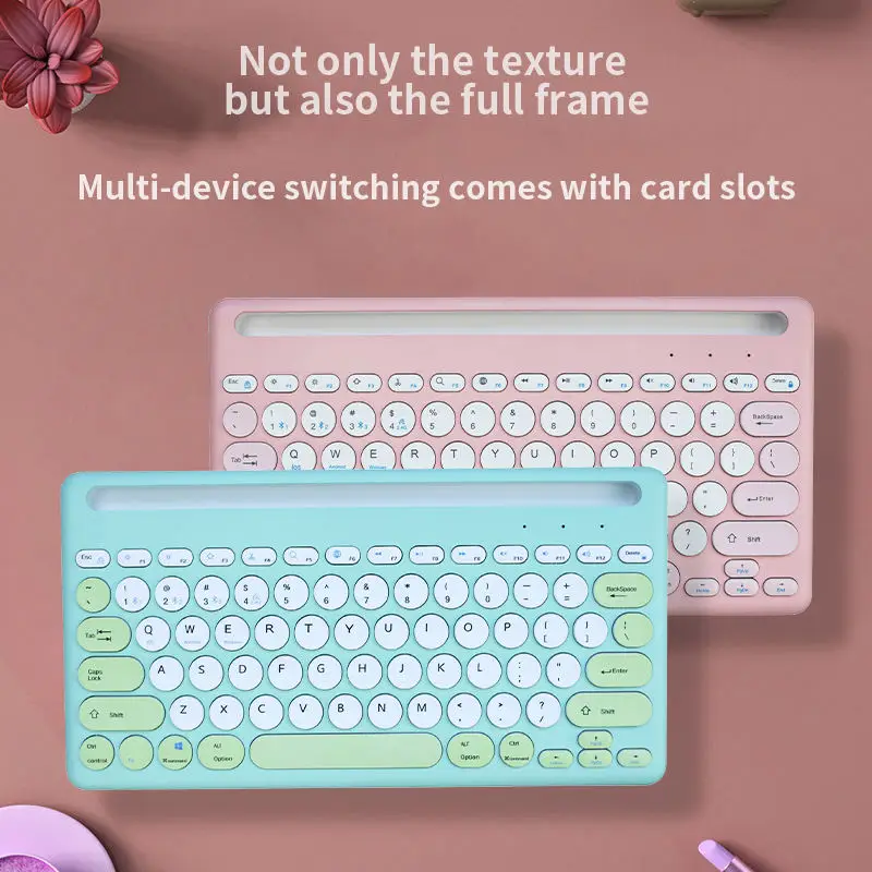 Rechargeable Three Bt Wireless keyboard 78 Keys Retro Round Keycaps Keyboard suitable