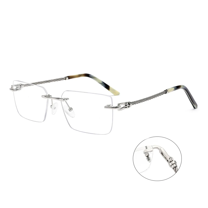 2024 hot selling product trendy metal frames for eye glasses square optics men women wholesale rimless glasses