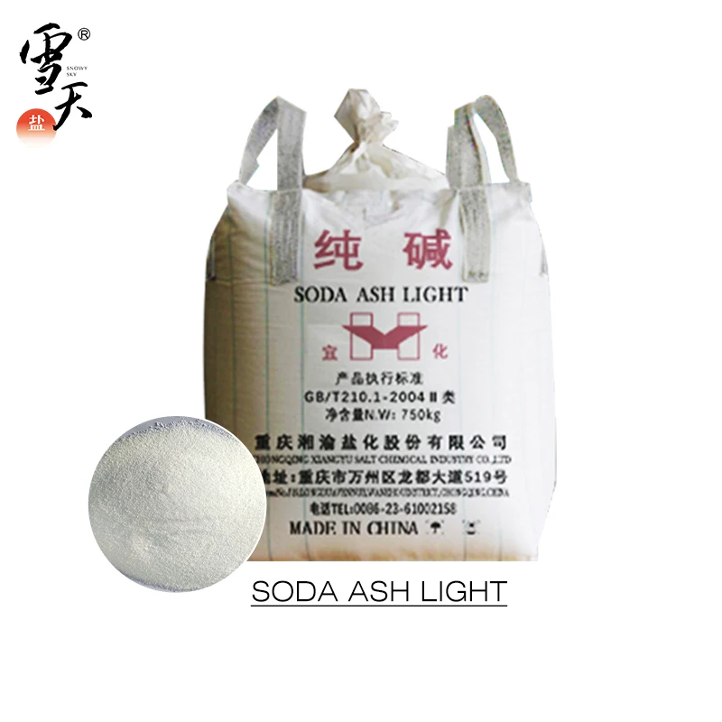 Snow sky high quality Soda Ash Dense Na2CO3 Light 99.2% Large packing 750kg bag soda ash prices