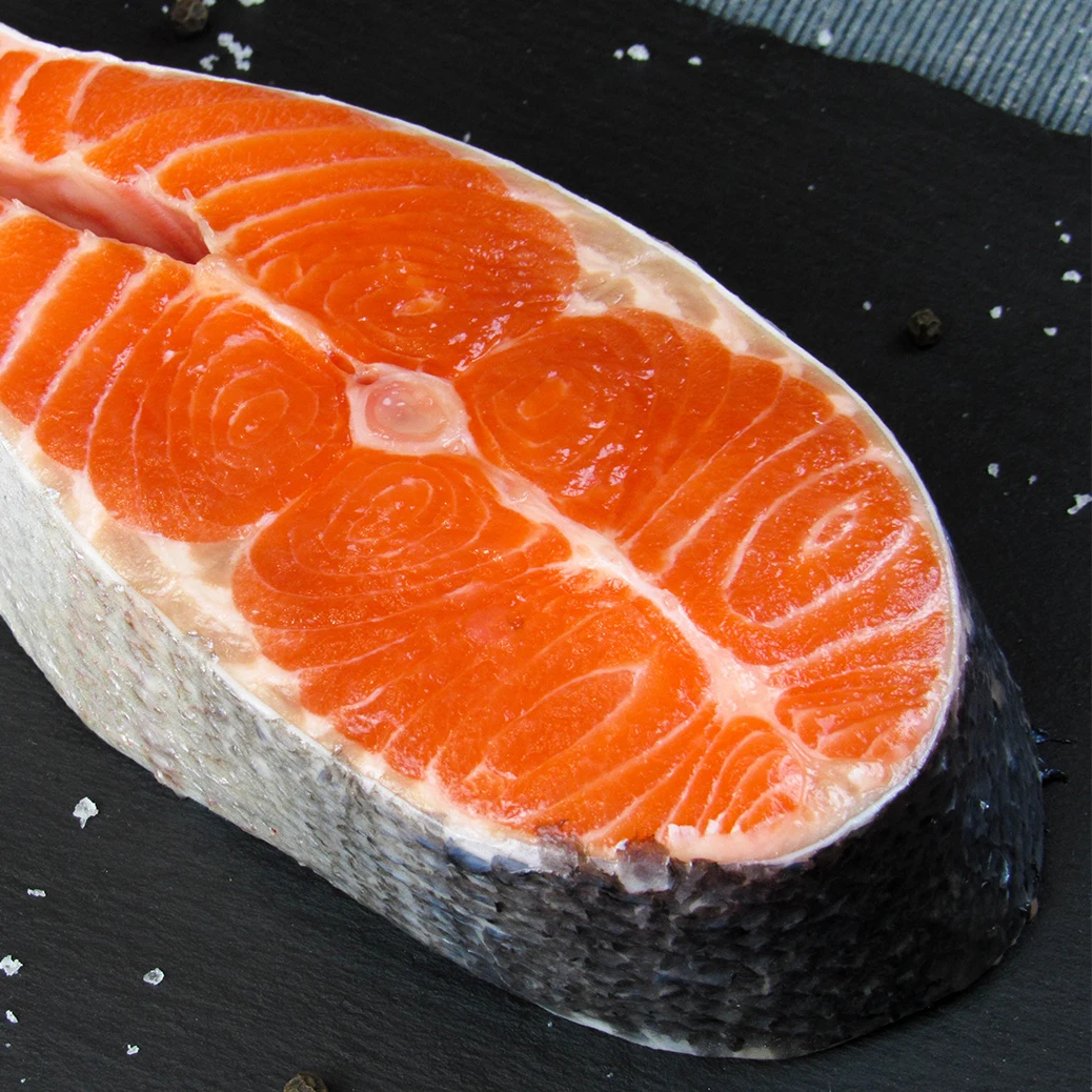 Frozen salmon fish Norway seafood fillet portions loins steaks slices private label for wholesale