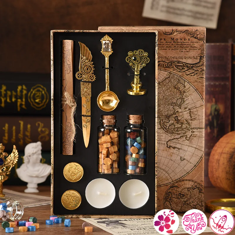 Retro Wax Seal Set Stamp Replace Copper Head Wedding Packaging Gifts Set