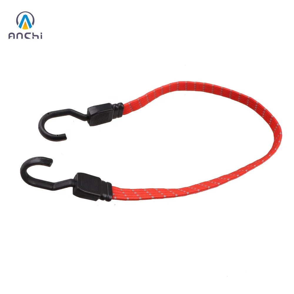 18mm 77cm elastic reflective flat bungee cord with PP coated steel hooks