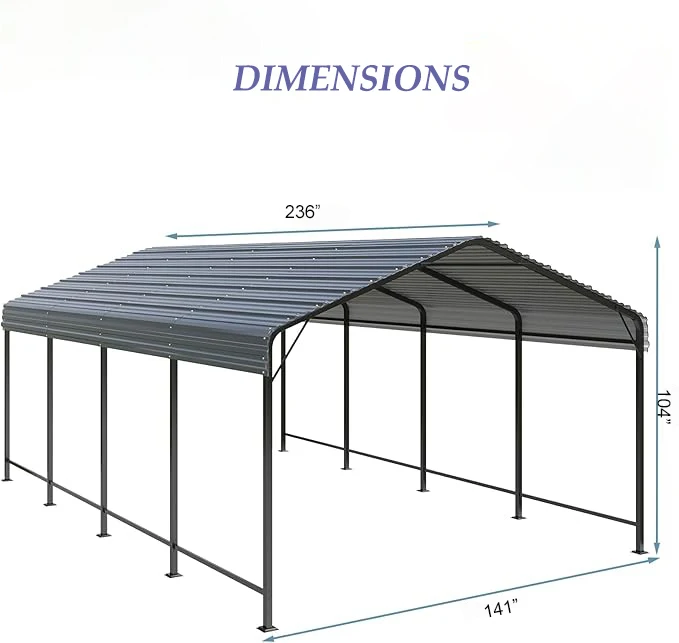 12 FT.W x 20 FT.D Carport with Galvanized Steel Roof Metal Carport Car Canopy and Shelter