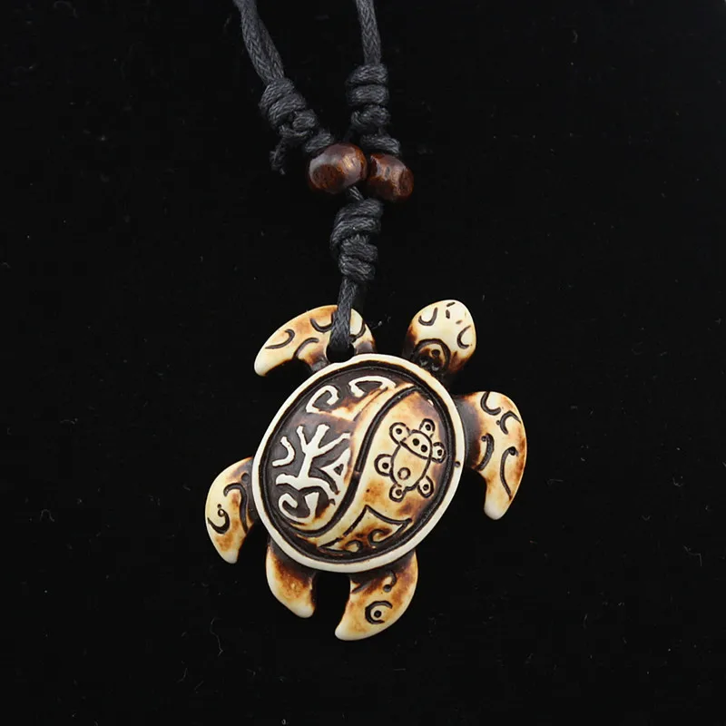 American Maya Inca Jewelry Nautical Surfing Imitation Bone Tribal Necklace For Men Wholesale Resin Sea Turtles Pendant Choker