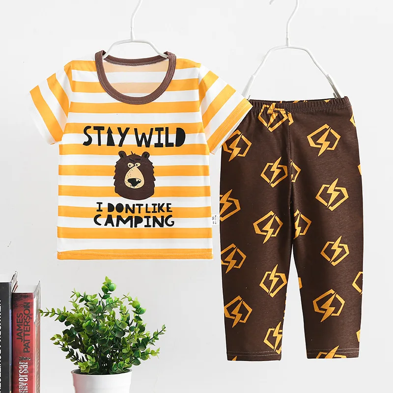 Best price with good quality wholesale baby clothes 100% cotton 2pcs short sleeve long pants baby clothes summer underwear set