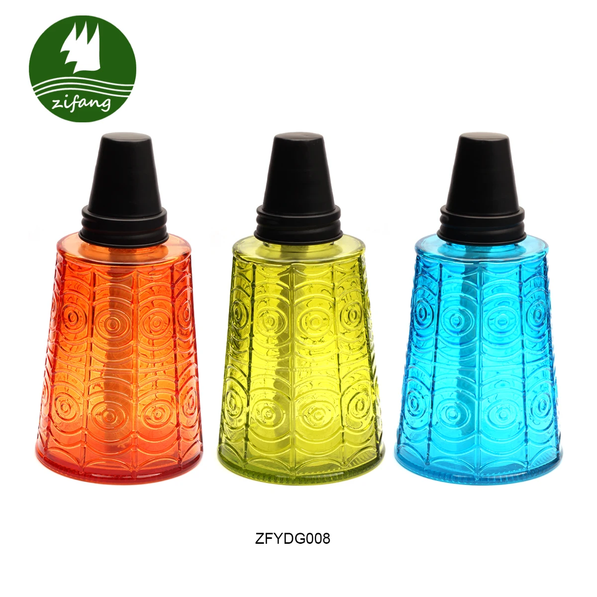 Wholesale Multicolored Outdoor Garden Molded Glass Table top Tabletop tiki oil Torches With Fiberglass Wicks