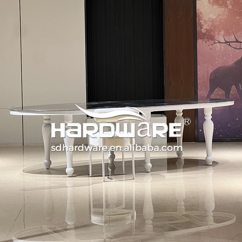 Foshan Hardware Furniture Stainless Steel Glass Event Banquet Oval Wedding Tables for Hotel