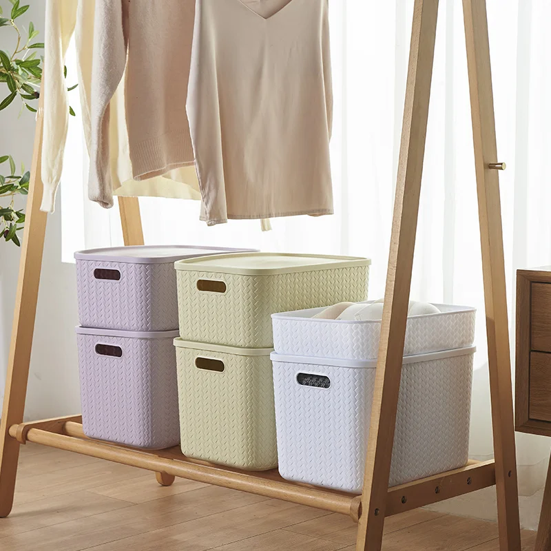 Colorful resemblance rattan plastic storage basket Large capacity box for bedroom Homeware basket