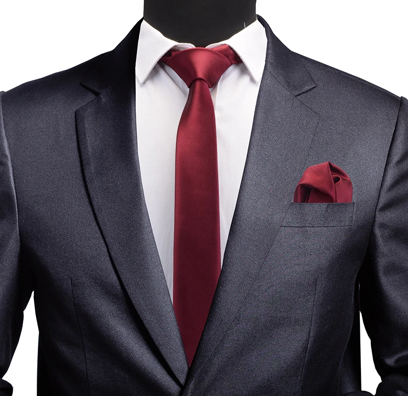 Free Shipping Classic Silk Men Tie Solid Color Red Blue Silm 6cm Neckties Party Wedding Pocket Square Set Luxury Tie Set for Men