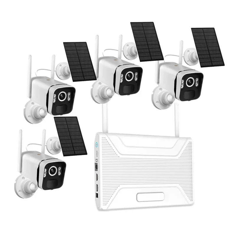 Wistino 4CH 4MP Solar Wireless Security Kit Two Way Audio Motion Detection Battery Bullet Night Vision Solar Nvr CCTV Kit