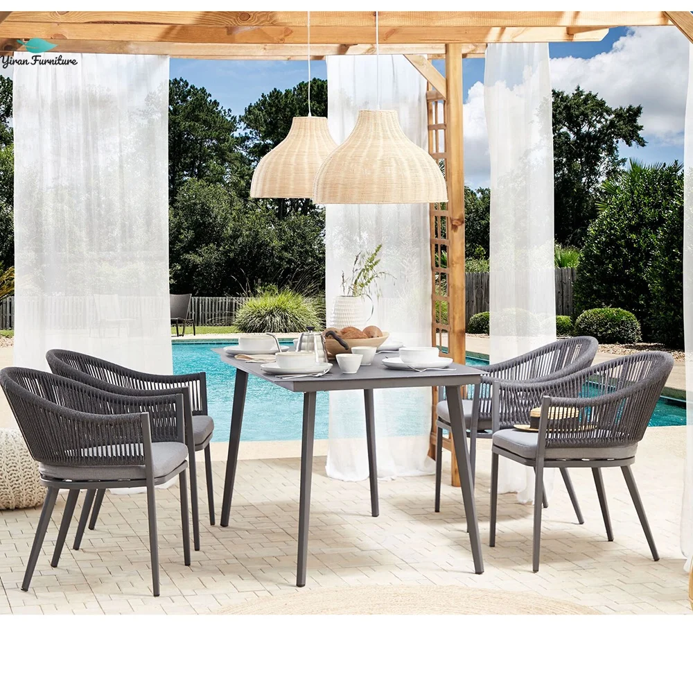 Patio Garden Sets Dining Table Set Aluminum Woven Rope Outdoor Furniture
