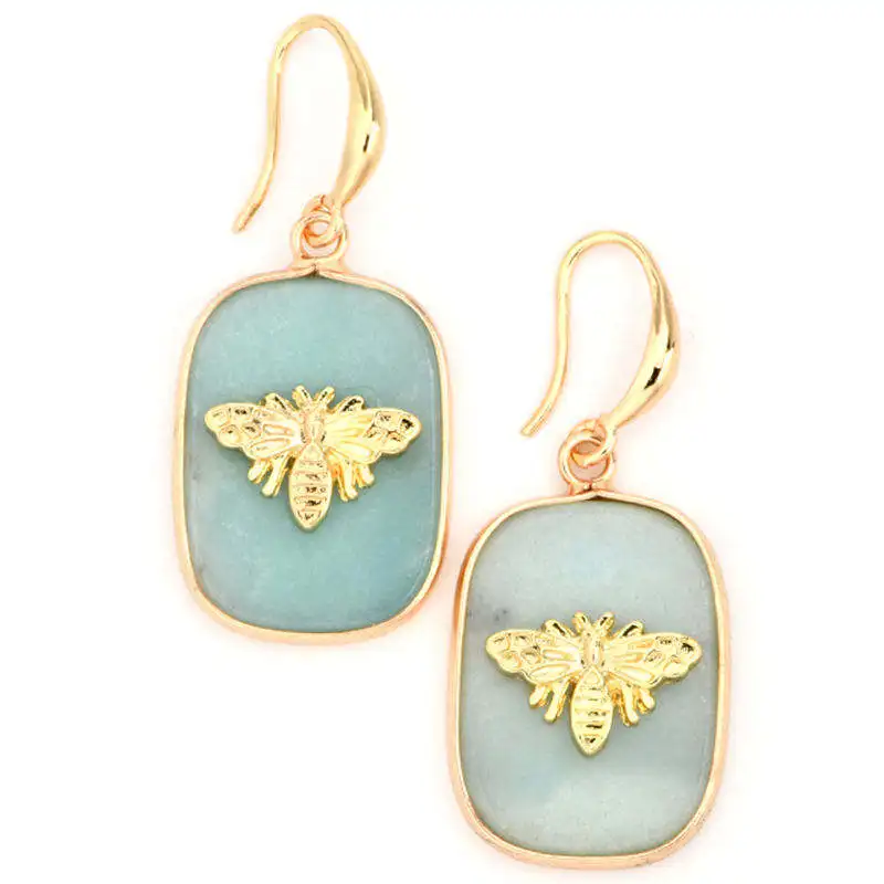 Factory Offer Gemstone Dangle Earring Fashion Trendy Jewelry Bee Charm Gem Stone Earring