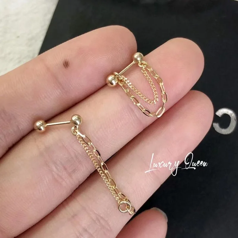 xjy 20g Cz Chain Pendent 10K 14K Solid Gold  Fine Jewelry Rook Conch Tragus Screw Stud Cartilage Earring Helix Piercing