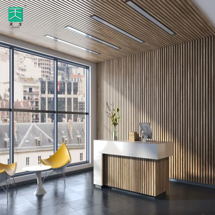 TianGe Room Internal Akupanel Led Stripe Slat Wooden Pet Wall Acoustic Polyester Wood Acoustic Panel for Stadium