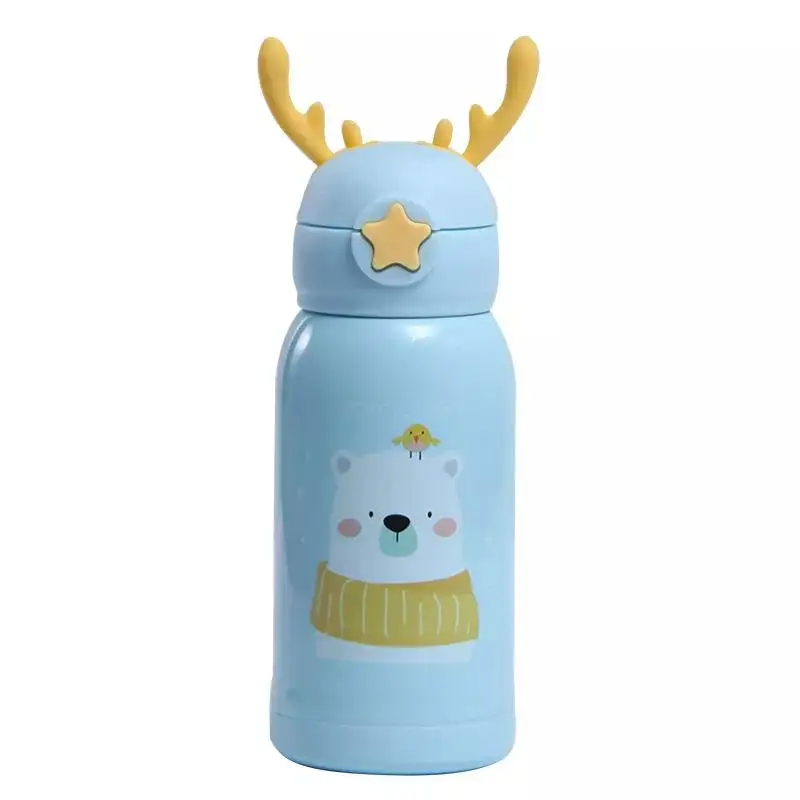 New style creative Antler Children Water Cup Cute Cartoon Water Bottle Outdoor Portable 316 Stainless Steel Custom Logo Mug