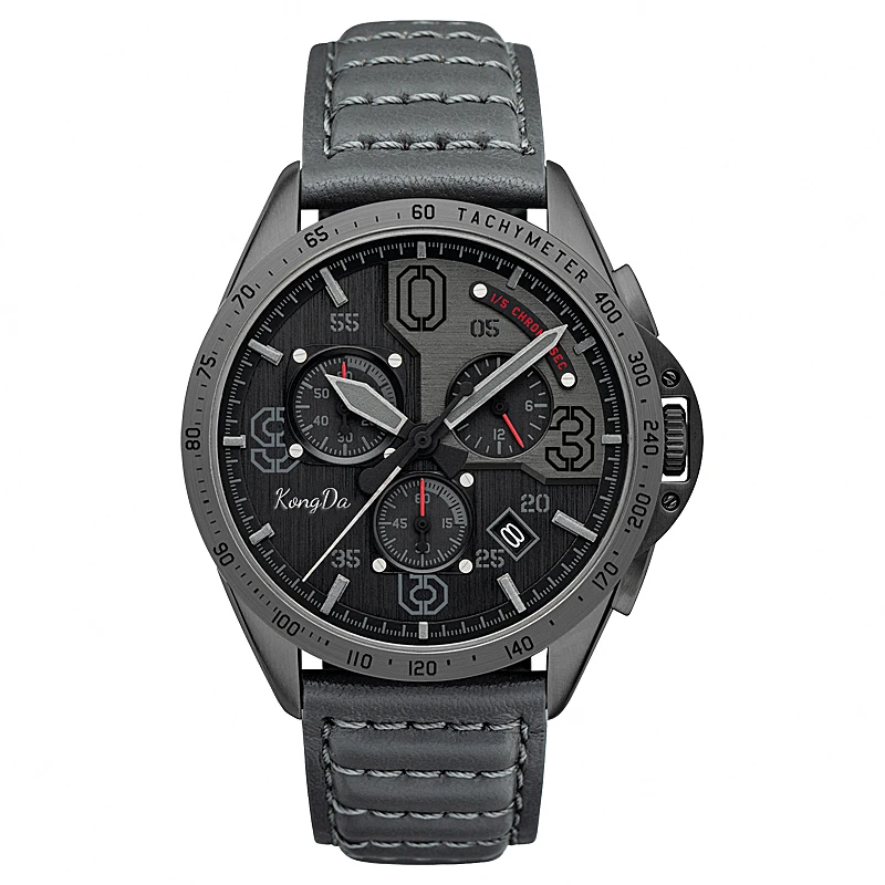 Leather Engine Man Watch Stainless Steel Band Chronograph Watch Luminous Hands Analog Quartz Watches for Men