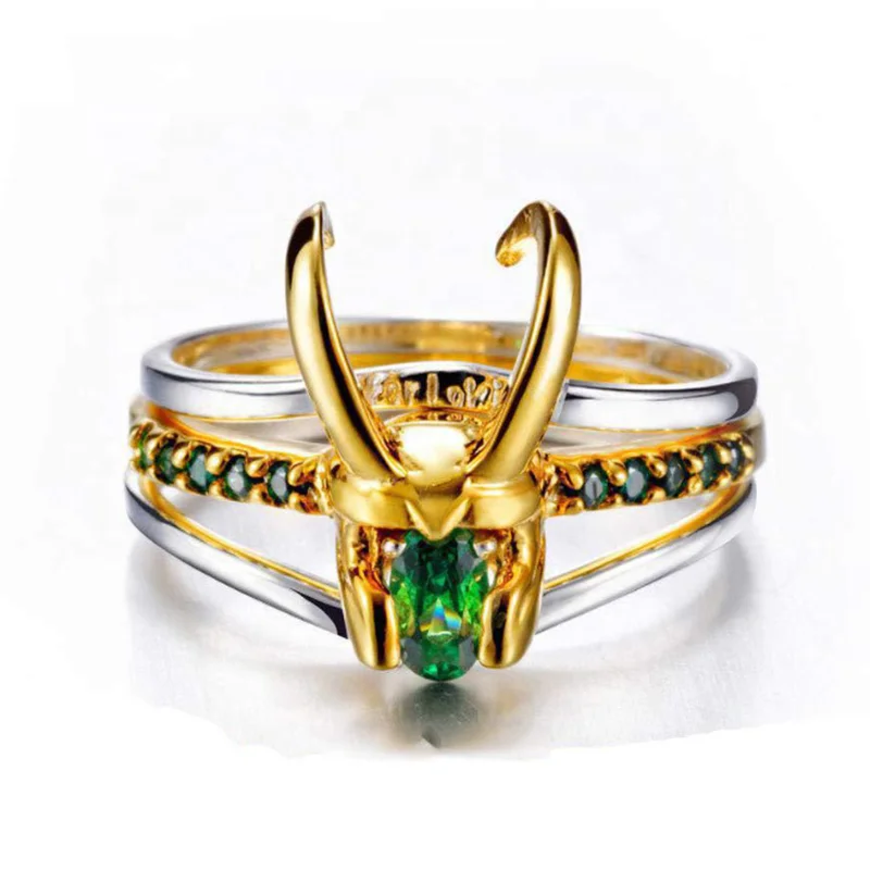 Кольцо «Три в одном» Loki Thor 18K позолоченное зеленое кольцо с бриллиантами аксессуары для косплея шлема пар ювелирные изделия