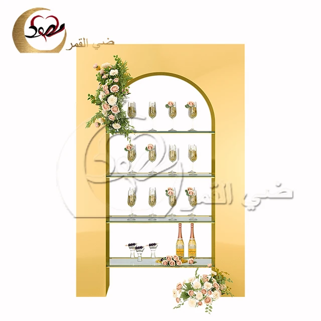 Wedding Decoration Stainless Steel Bar Back Mdf Gold Wine Glass Shelf