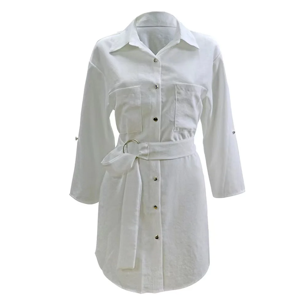 Trending Fashion European Style V Neck Design Ladies Office Shirt dress Career Dresses