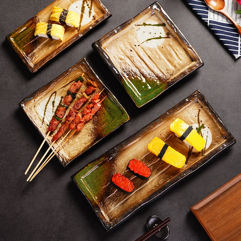 Harmony Simple Japanese Style Customized Rectangle Porcelain Food Serving Ceramic Sushi Plate Set