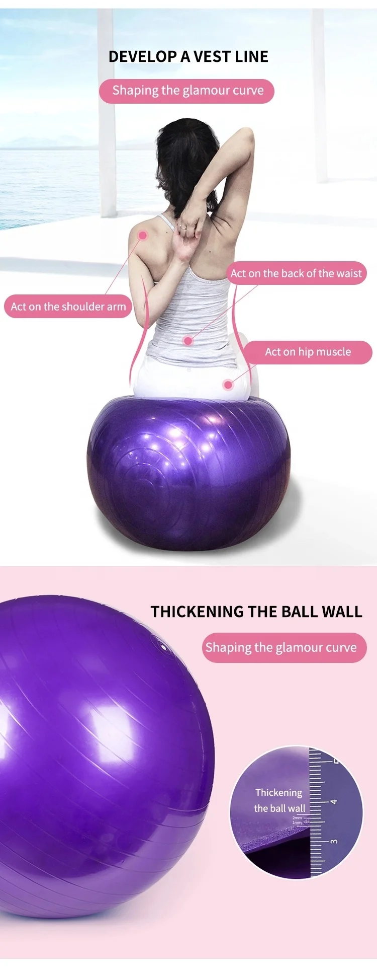 58 cm PVC Indoor physio exercise Pilates fitness ball half balance Wave speed yoga ball