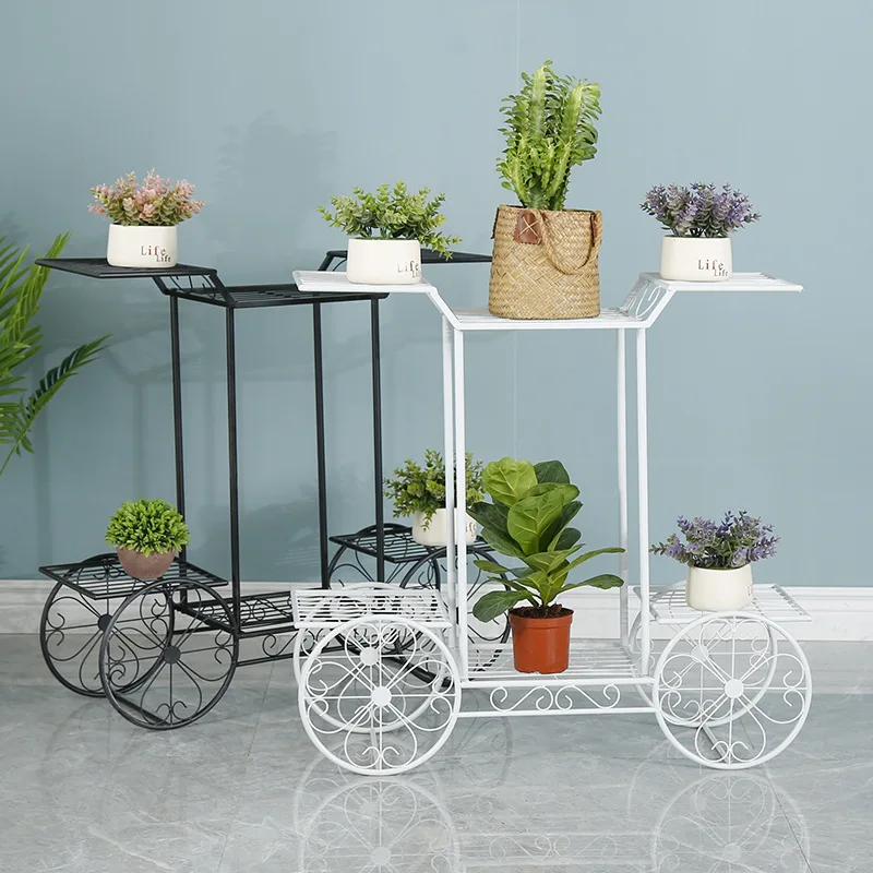 Wholesale price Metal Flower Display Rack Wrought Iron quadricycle Plant Pot Stand for Garden Flower Shop Decor