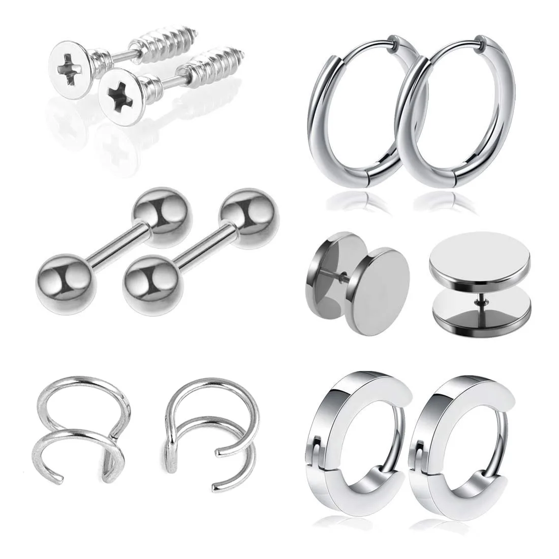 12pcs  Steel Ear Screws Earrings Studs  in Body Ear Piercing Kit