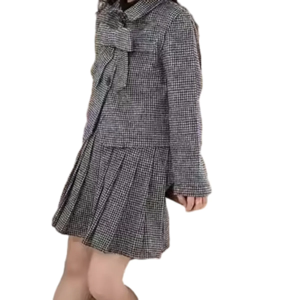 2024 Winter New Design Elegant Girls Clothing Sets Plaid Bow Suits Pleated Skirts Children Clothing Sets