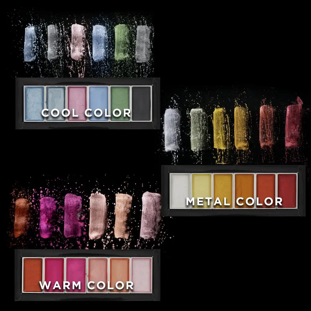 
2019 Amazon Hot Selling 6 Colors Metallic Neon Watercolor Paint Set 3 Kinds Of Color Set 