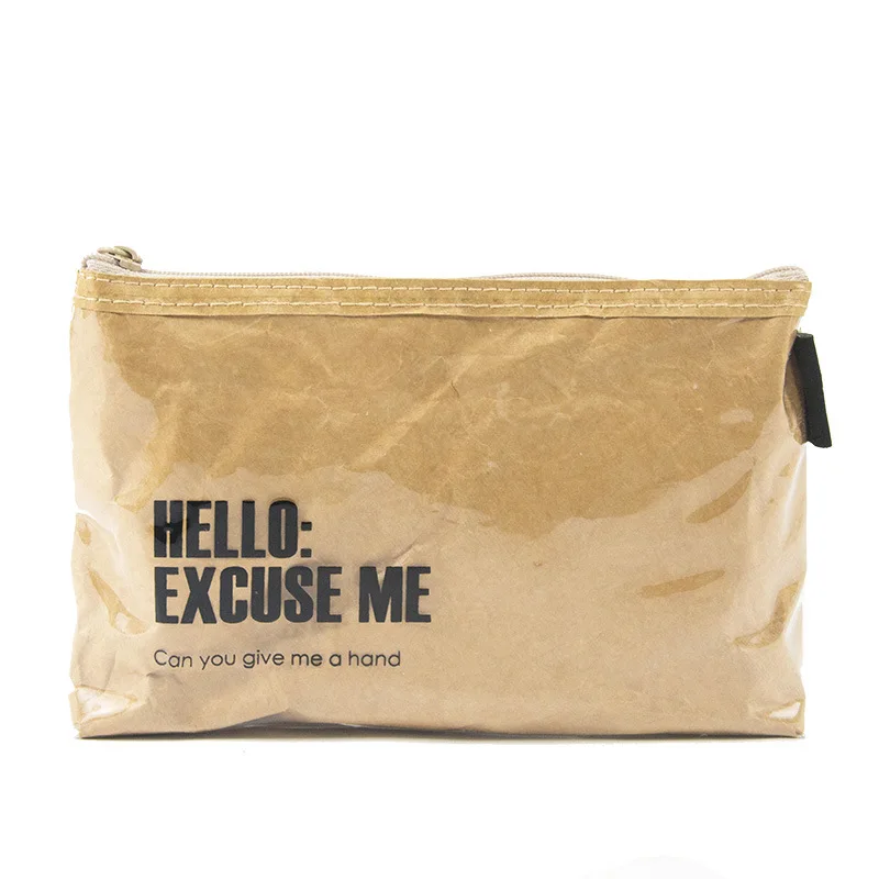 water proof washable Kraft paper pouch cosmetic with pvc film bag