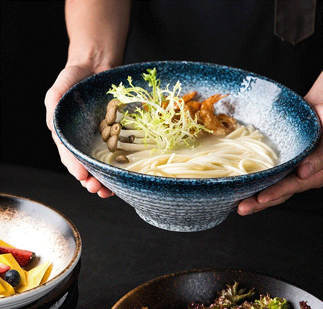 8Inch Finest Quality Custom OEM Handmade Japanese Restaurant Tableware Ceramic Soup Noodle Ramen Bowl
