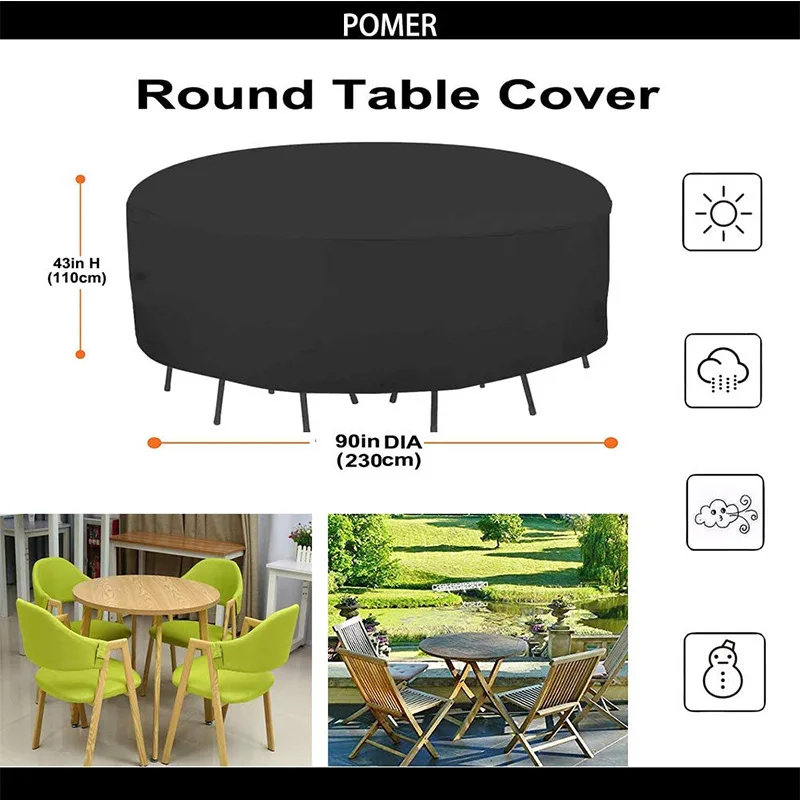 Round Outdoor Furniture Waterproof Cover 210D Oxford Fabric UV Protective Garden Round Table Chair Cover