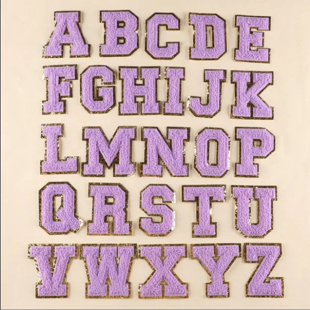 Low MOQ Stock 26 Alphabets A-Z 8CM Monogram Embroidery Patches Cloth Fabric Iron On Chenille Letter Patches