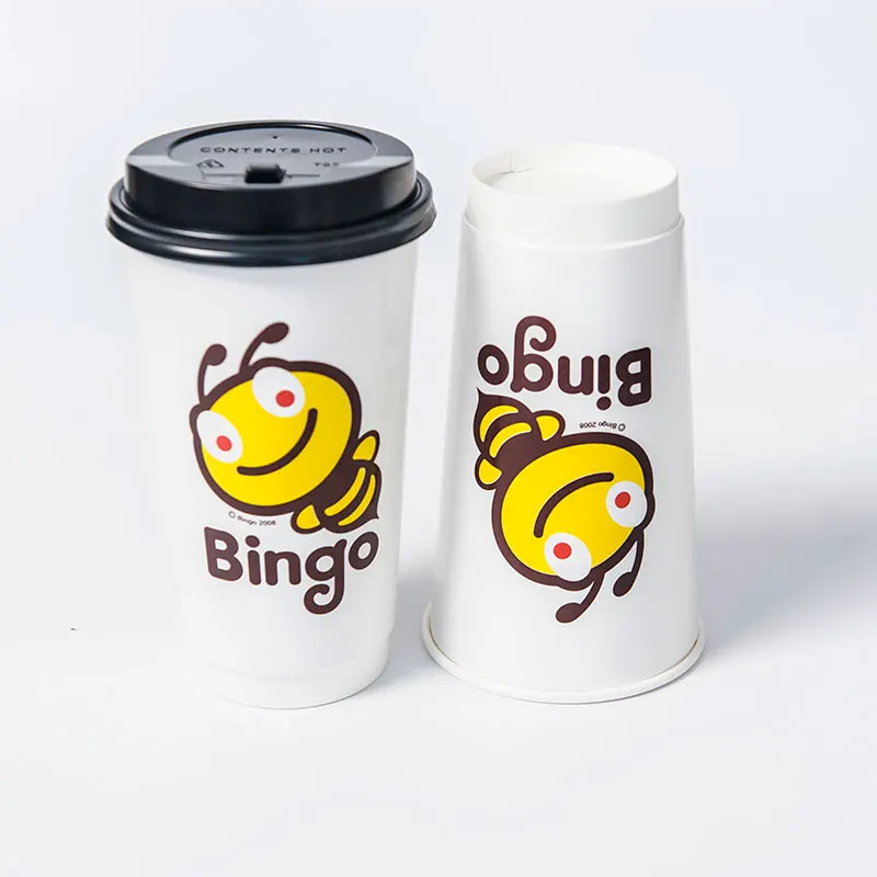 Luckytime free sample custom disposable single wall coffee water beverage paper cup with lids sleeve