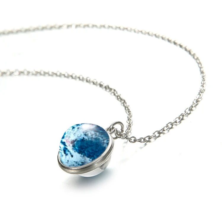 SX-41 Wholesale Neck Jewelry Fashion Women Solar System Star Glass Universe Ball Pendant Necklace