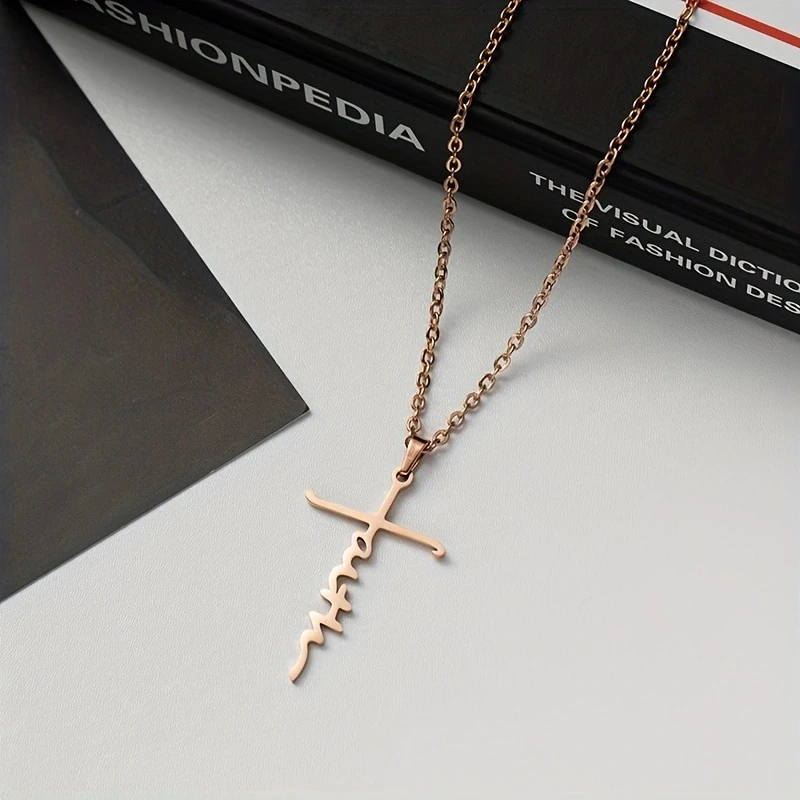 Best Seller Fashion Collar Women Black Silver Golden Stainless Steel  Hope Love Faith Letter Pendant Cross Necklace