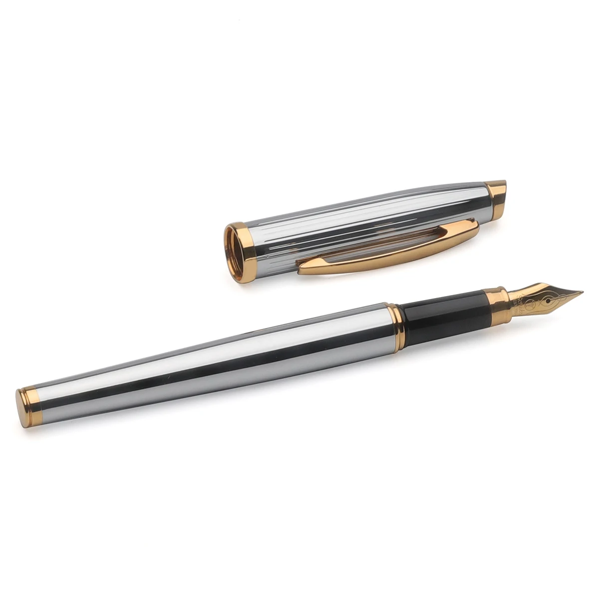 Fluted Plated Fountain Pen with Gold Trim Engraved Customized Logo For Office Using