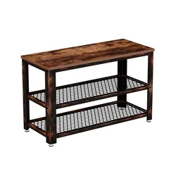 Vekin store home storage shoe rack entryway 3 layer shoe bench wooden and metal shoe cabinet stool