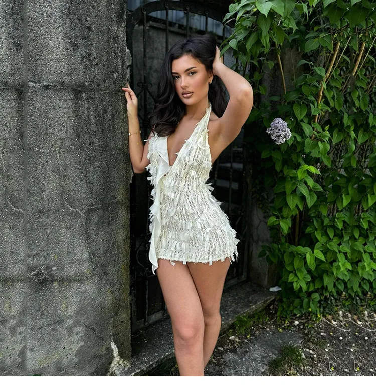 New Product Ideas Deep V Neck Breathable Backless Sexy Elegant Mini Dresses for Women