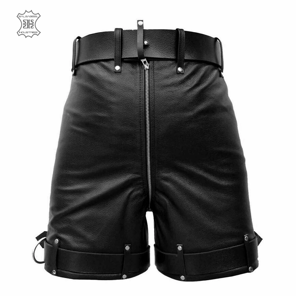 Real Leather Men Boxer Shorts Sexy Wet look Push Up Effect with Front Club wear bag