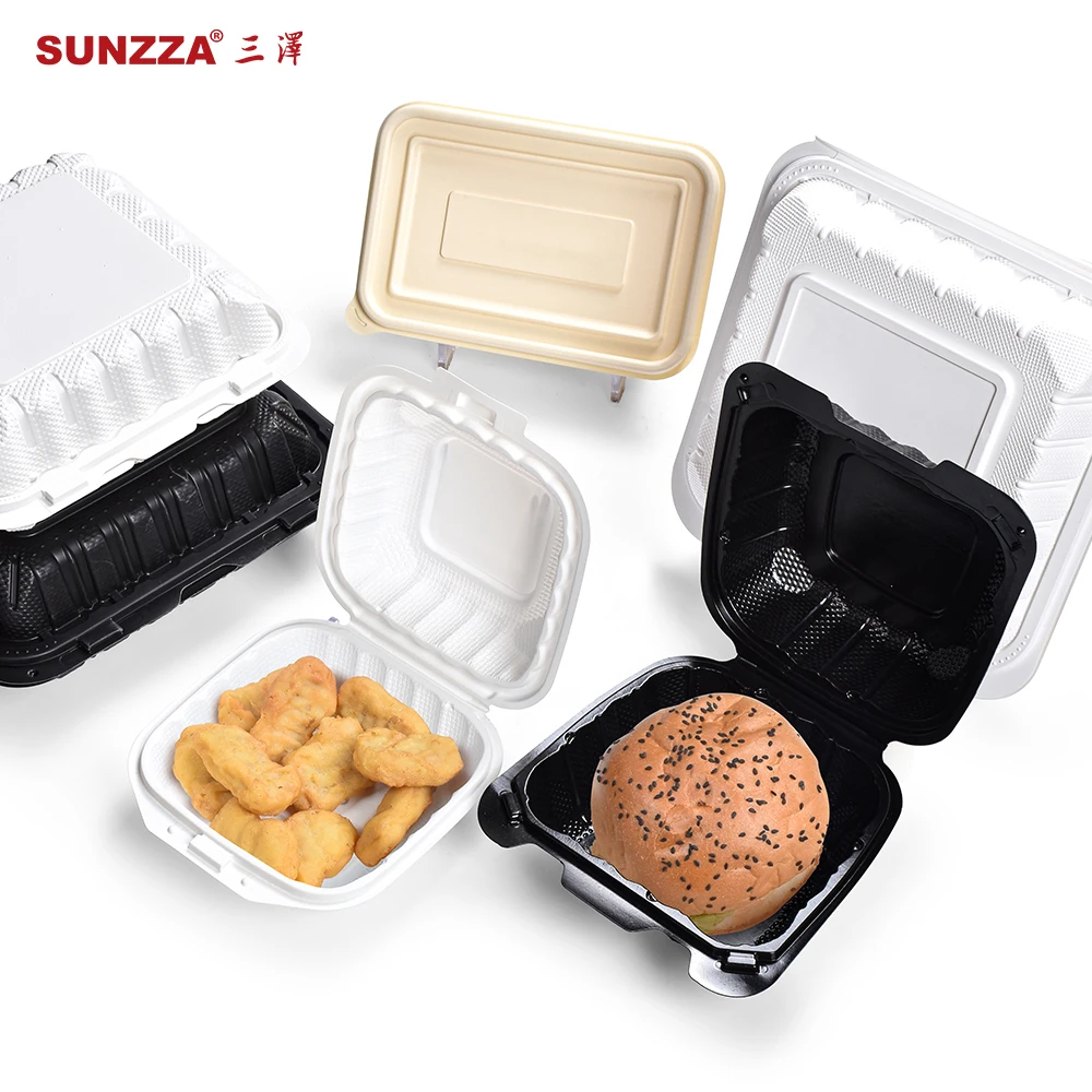 Sunzza American style polypropylene Natural mineral disposable Clamshell hamburger food package container take away box