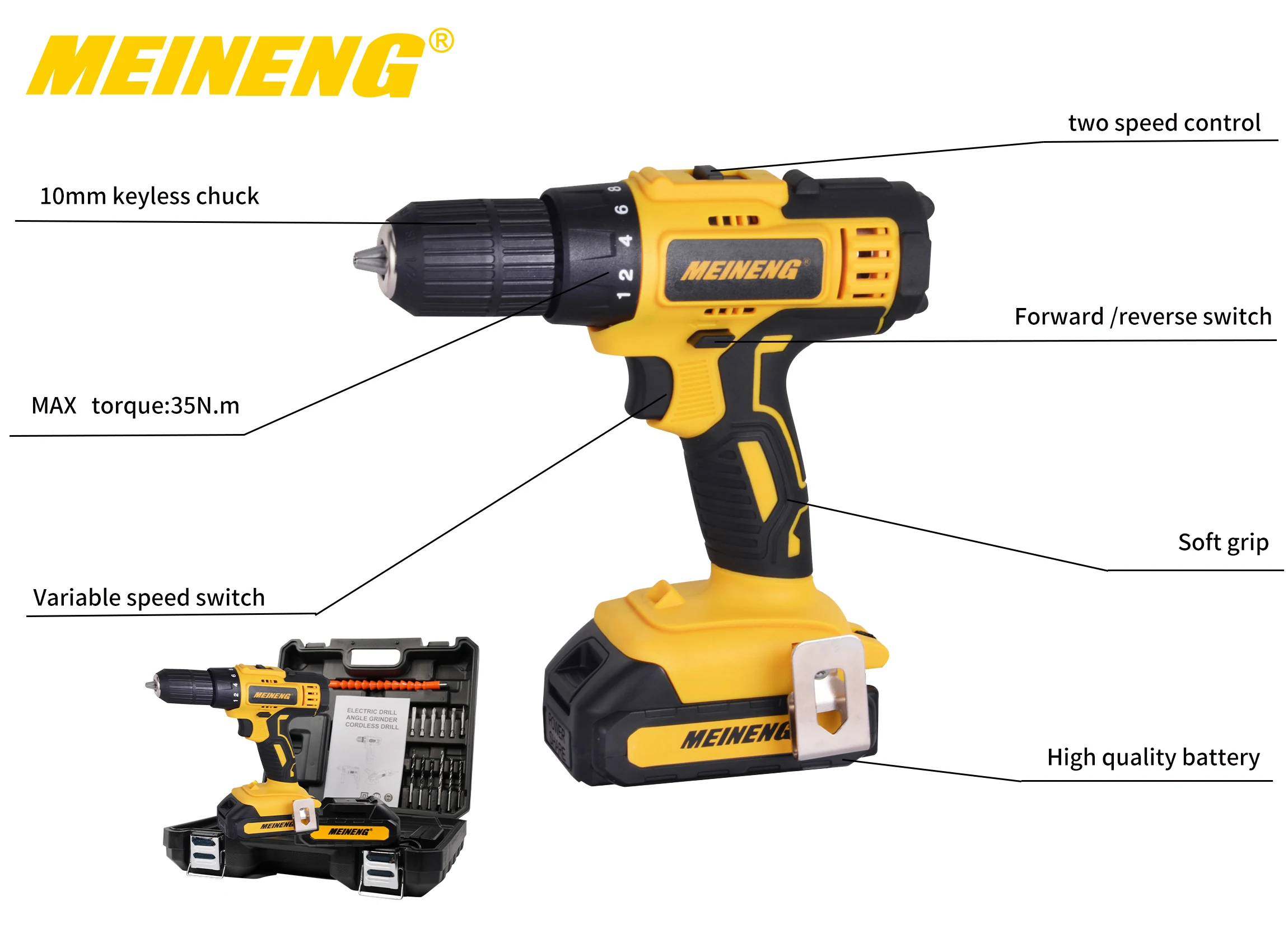 21V 1500mAh Lithium-ion Impact Drill High Quality 18V Power Hand Drill Wood 10mm Max Drilling Wireless Cordless