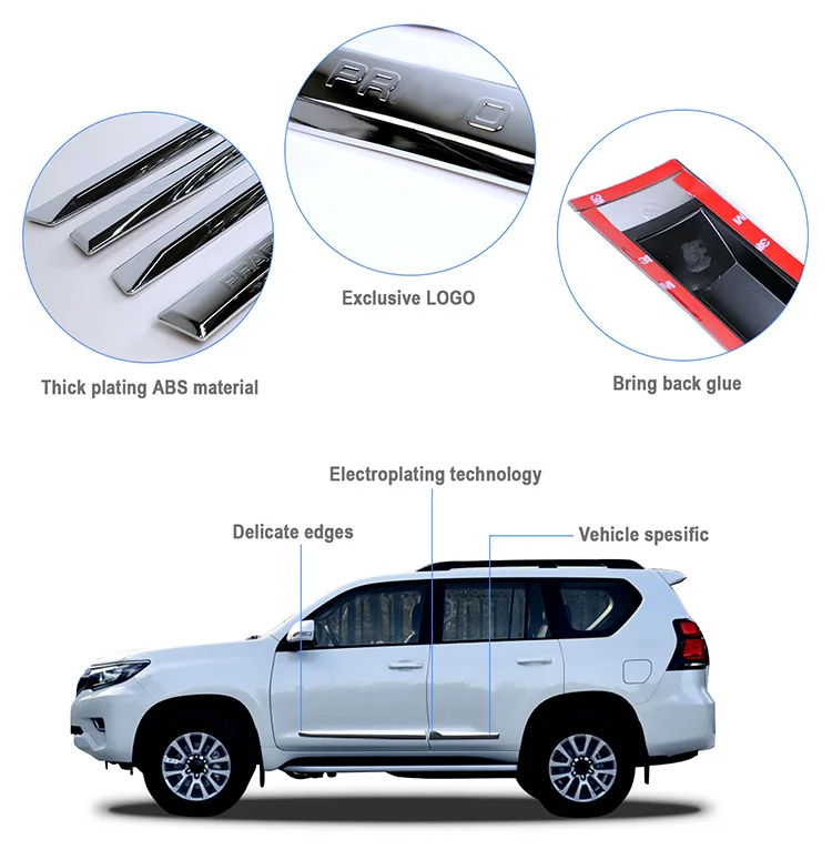 Other Exterior Accessories Side Door Molding Trims Body Kit  Car Side Door Panel Body Molding  Decoration Cover Trim for Prado