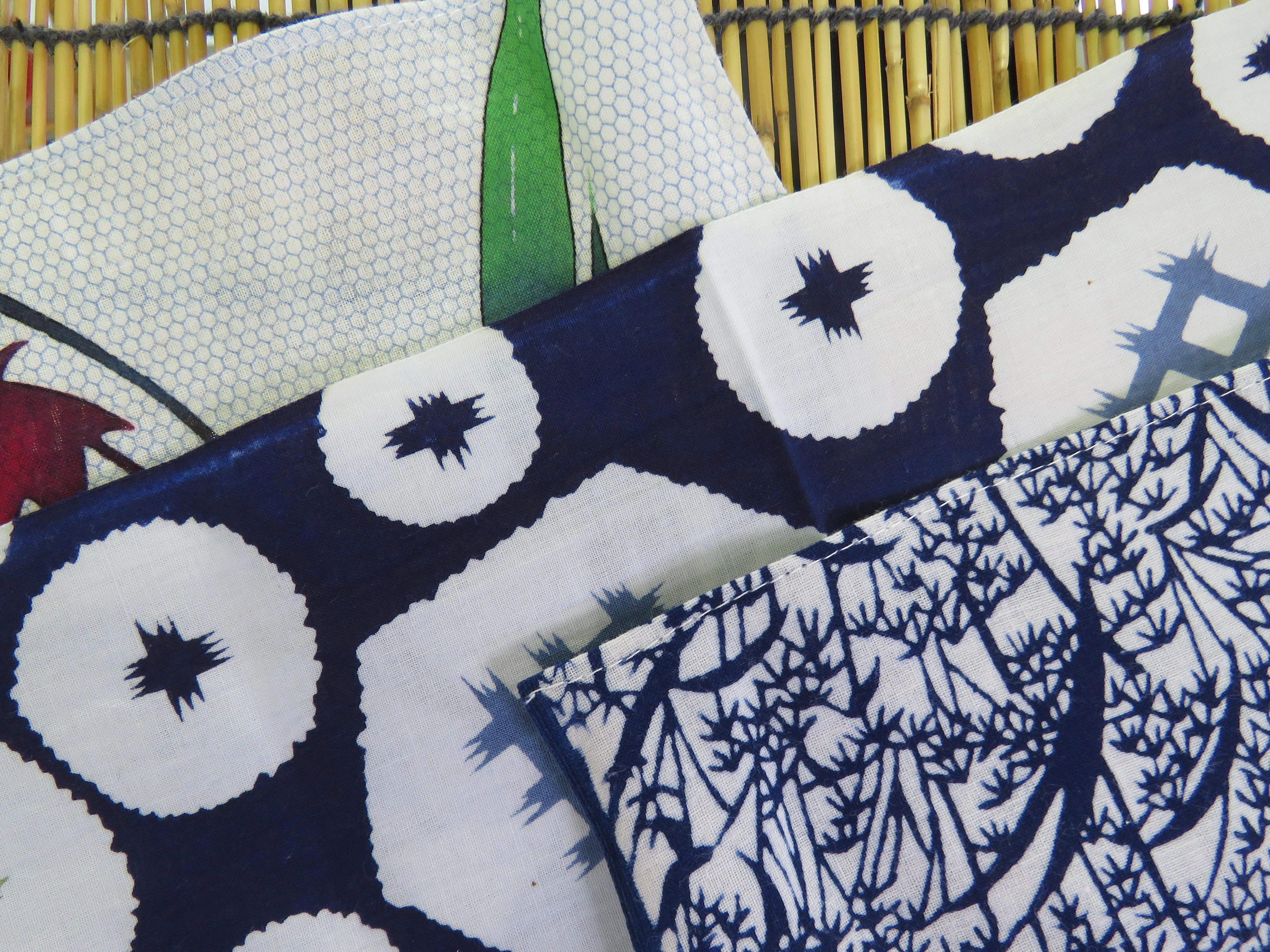 Folding ladies plain handkerchief with traditional Japanese fabrics