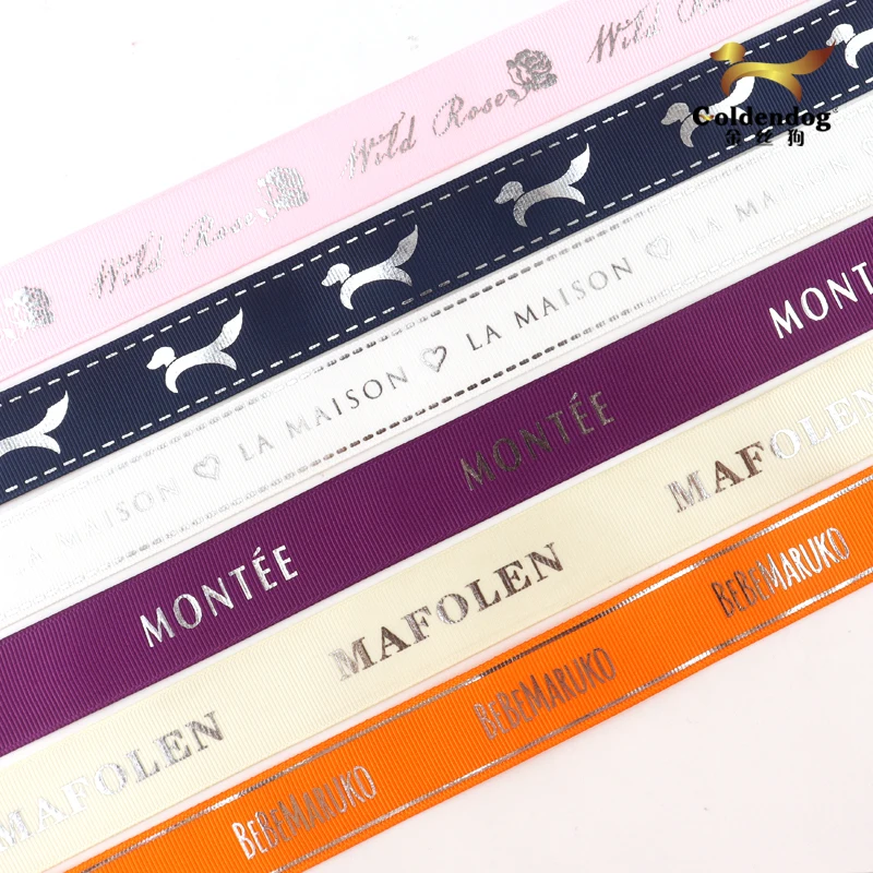 Mafolen Customized Logo Wholesale 25mm 3D Embossed Logo Printed Grosgrain Ribbon Tape For Gift Wrap