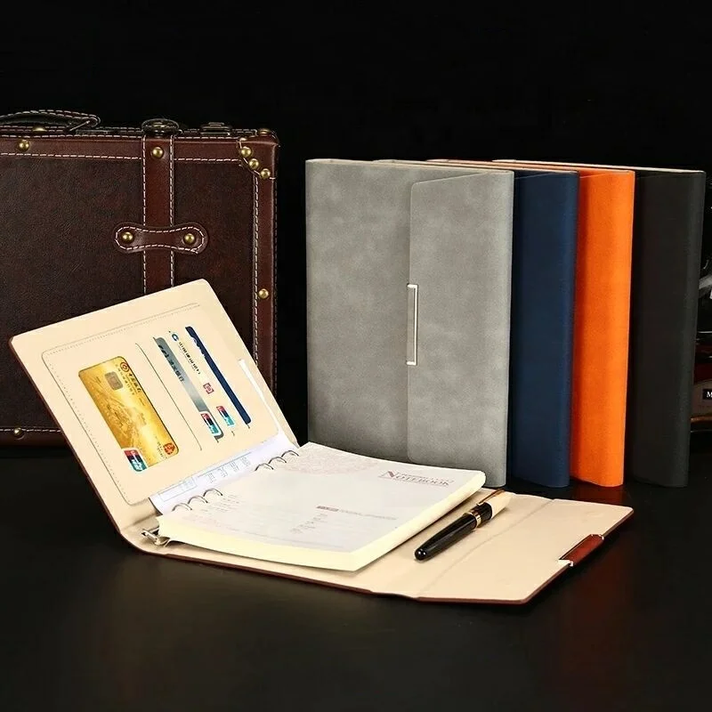 Aesthetic Reusable Yearly Antique Women Luxury Design Note Book A5 Leather Loose Leaf Gift Box Diary